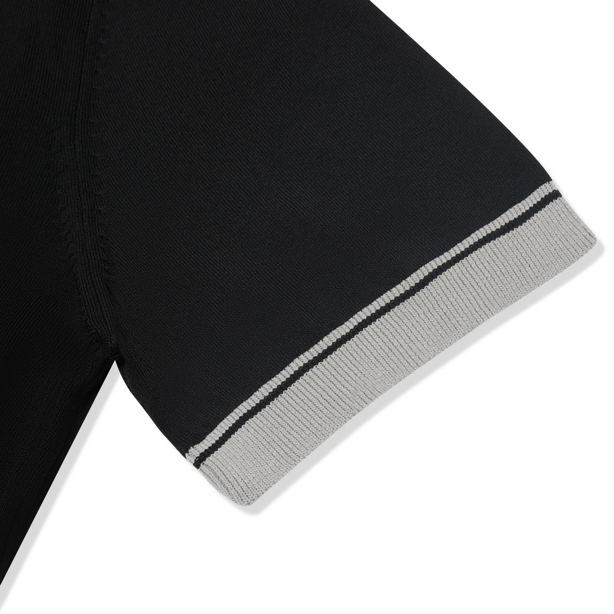 Sleeve View of Loiano Rayon Knit Black Polo Shirt